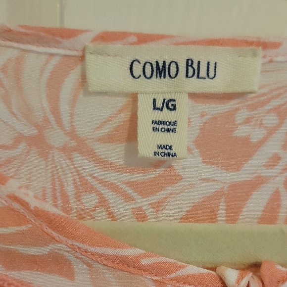 Como Blu szLg Womans  Peach Floral Lace accents butterfly short sleeve Blouse - Picture 2 of 5